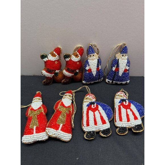 Handcrafted St Nicholas Parvex A Warsi Glass Beaded Santa Claus Ornaments Set 8 - Picture 1 of 12